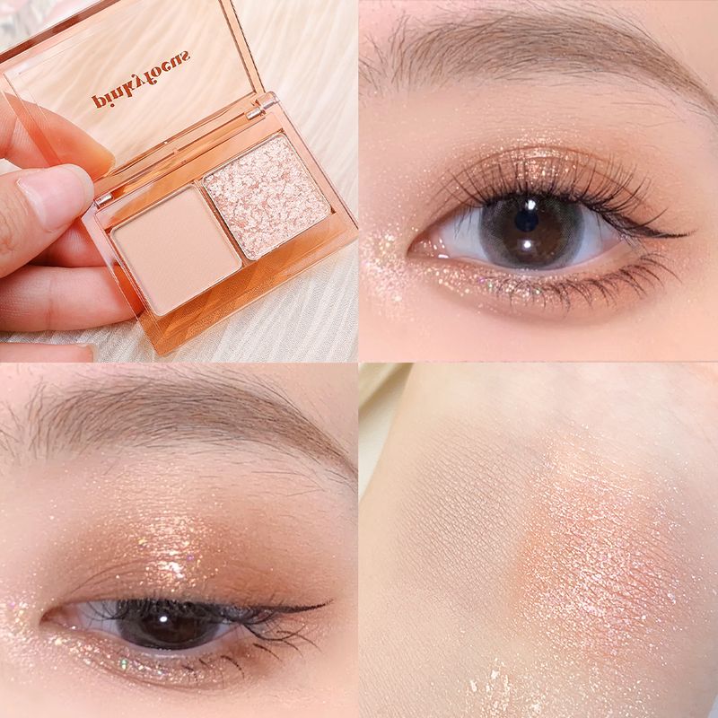 Farben Glitzer Zwei Lidschatten-Palette Perlmutt-Matte Erdfarben-Acryl-Lidschatten-Palette Wasserdicht_voghion.com