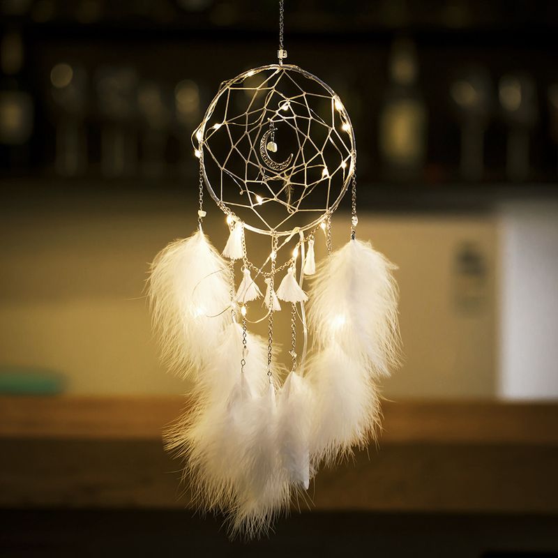New creative white moonlight feather dream catcher pendant fashionable and simple handmade DIY wind chime pendant home accessories_voghion.com