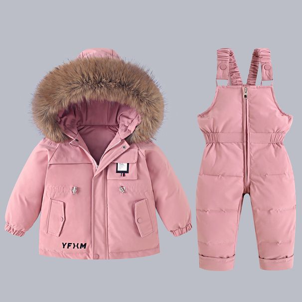 Warm Winter Snowsuit For Toddlers - Insulated Waterproof Ski Outfit With Hood, Two-Piece Set For Girls (80-120cm, Black/Red/Blue/Pink/Beige)_voghion.com