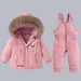 Warm Winter Snowsuit For Toddlers - Insulated Waterproof Ski Outfit With Hood, Two-Piece Set For Girls (80-120cm, Black/Red/Blue/Pink/Beige)_voghion.com