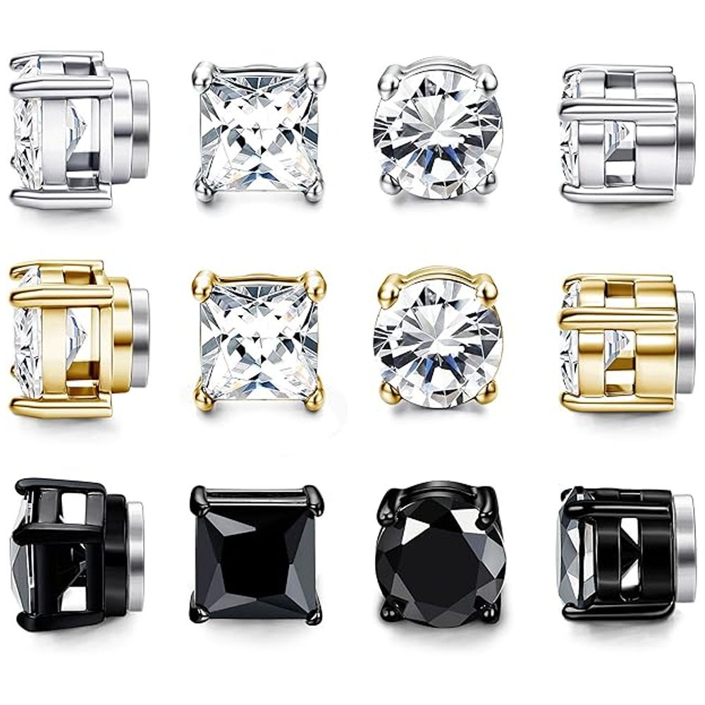 Sei paia di orecchini magnetici in acciaio inossidabile con zirconi non forati, alla moda e unici, da uomo_voghion.com