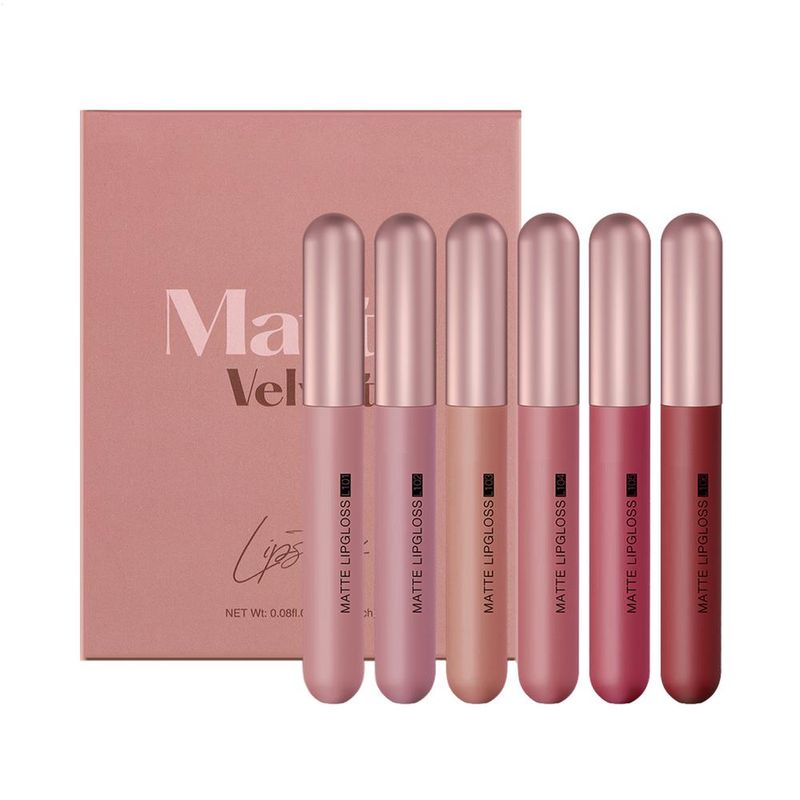 Mini set di rossetti impermeabili opachi 6 colori, rossetto rosso vellutato, pigmento per labbra antiaderente, kit lucidalabbra_voghion.com
