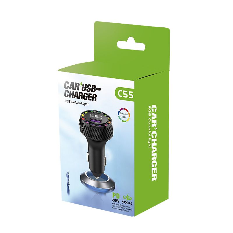 Universal Car Charger Fast Charging With LED Display & Dual USB Ports (12V-24V, 5V/3.1A, 9V/4A, 12V/3A, Type-C & USB Output)​_voghion.com