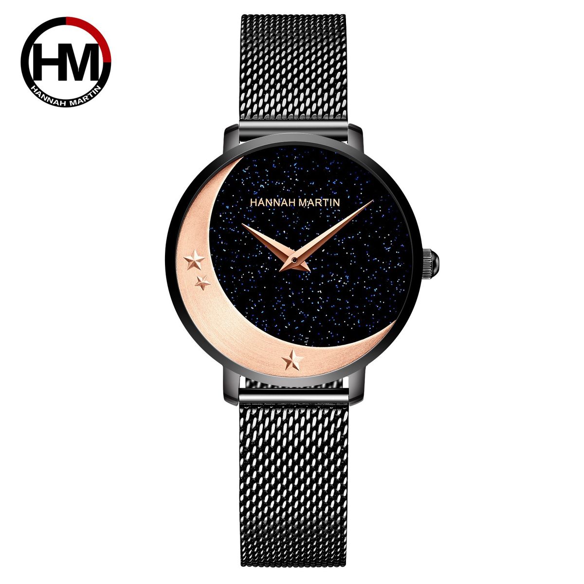 Women's Elegant Moon Phase Watch With Miyota Quartz Movement, Stainless Steel Band, And Sparkling Starry Dial Starry Sky Watch_voghion.com
