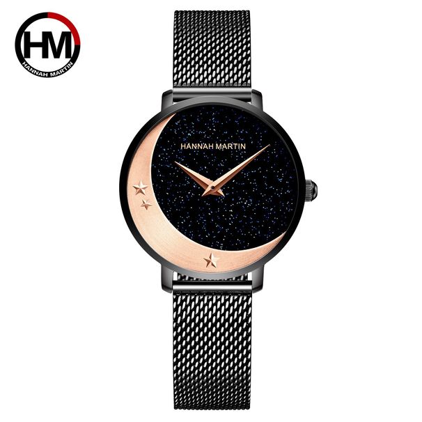 Women's Elegant Moon Phase Watch With Miyota Quartz Movement, Stainless Steel Band, And Sparkling Starry Dial Starry Sky Watch_voghion.com