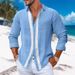 Herrenbekleidung Herrenhemd Leinen Sommer Knopf Strand Langarm Fester Kragen Frühling Sommer Lässige Alltagskleidung Bekleidung_voghion.com