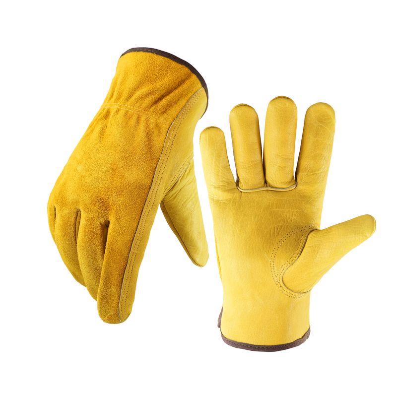 Arbeitshandschuhe aus Leder mit flexiblem Griff, robuster Gartenhandschuh aus Rindsleder zum Holzschneiden/Bau/LKW-Fahren/Garten-/Hofarbeit_voghion.com