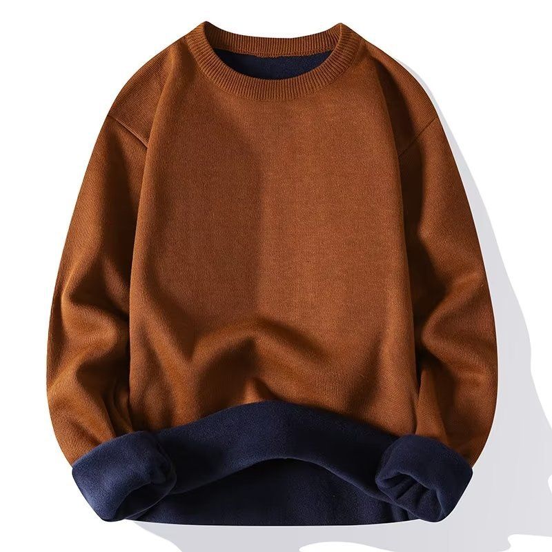Men's Clothing Autumn and Winter Fleece-lined Thickened Sweater Slim-fit Warm High-end Pullover Casual Trendy Base-layer Shirt Jacket_voghion.com