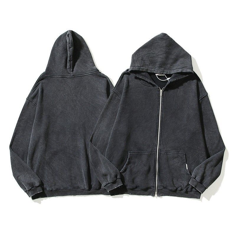 Autumn/Winter REP Series BLANK High Street Washed, Used, Cut, Zippered, Hooded Hoodie, Woolen Loop Coat_voghion.com