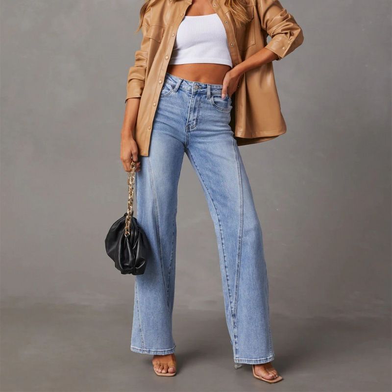 Abbigliamento da donna nuovo, comodo, casual, con cuciture larghe e gamba larga_voghion.com