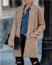Women's camel standing collar pocket trench coat_voghion.com