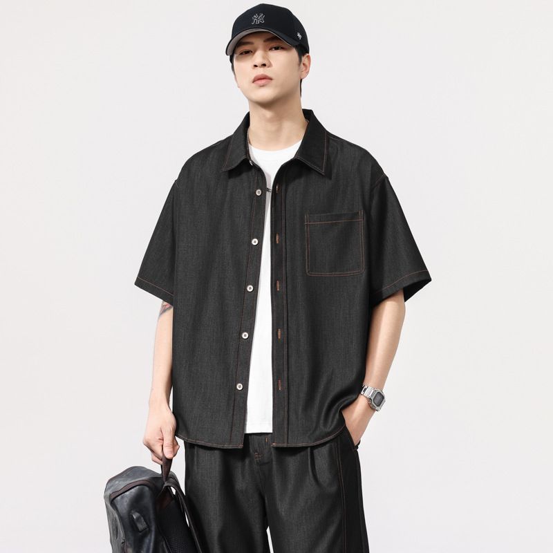 Men's Clothing Thin Denim Short Sleeved Shirt Men's Trendy Brand 2025 New Summer American Retro Loose Shirt Cardigan Jacket_voghion.com