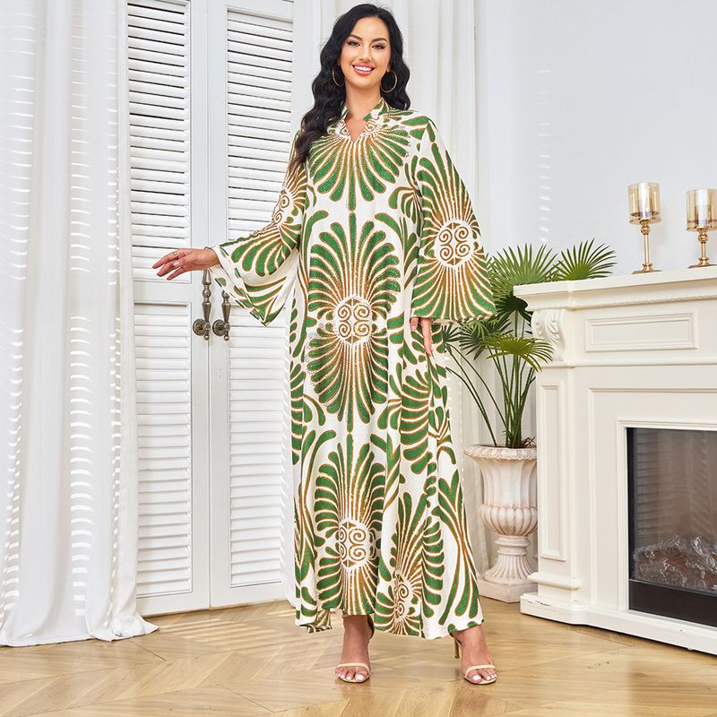 Robe Clothing Muslim Robe Women's Long Skirt Printed Diamond Party Dress_voghion.com