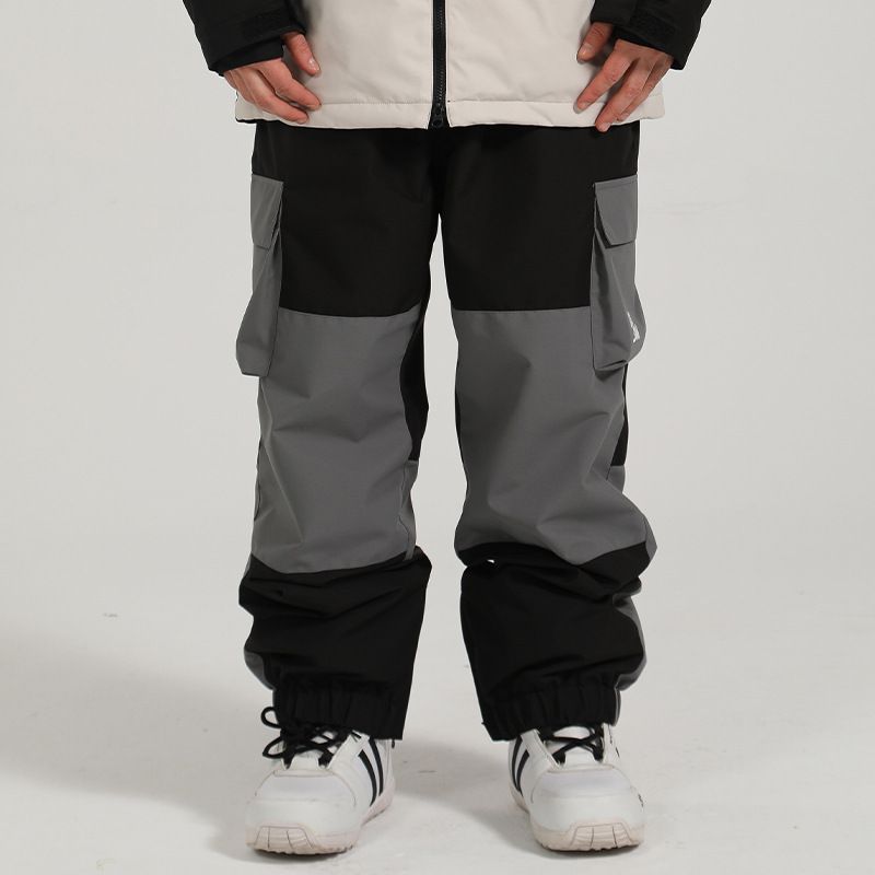 New Ski Women Winter Veneer Thickened Two-color Splicing Big Pocket Warm Windproof Waterproof Double Board Snow Pants_voghion.com
