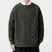 Męski sweter retro z dzianiny kablowej z długim rękawem, swobodny, z okrągłym dekoltem, luźny krój, jednolity kolor, moda zimowa_voghion.com