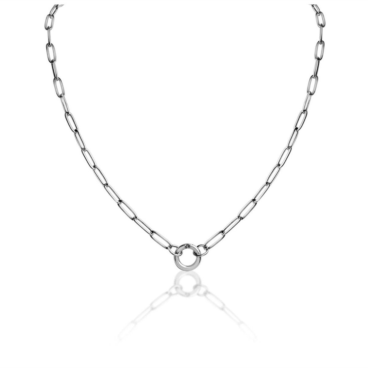 Women's Jewelry Stainless Steel Paper Clip Circle Pendant Clavicle Chain DIY Pendant Necklace Personality Simple_voghion.com