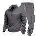 Completo da uomo con felpa con mezza zip e pantaloni cargo foderati in pile – Completo da lavoro comodo, in poliestere elasticizzato (S-XXXL, 8 colori)_voghion.com