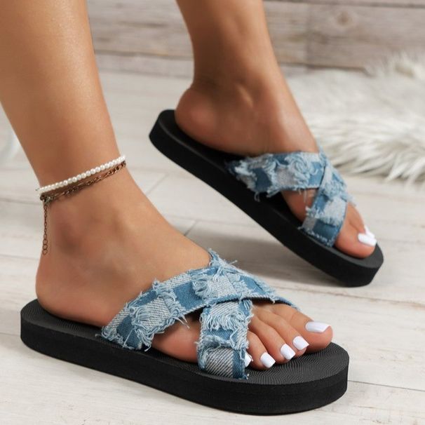 Sandalen Casual Komfort Kräiz Denim Check Einfach Fra_voghion.com