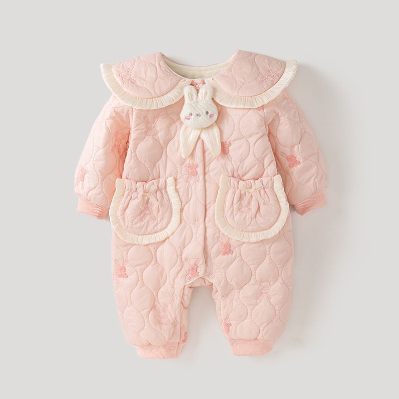 Combinaison bébé nouveau-né automne et hiver bébé femme plus vêtements matelassés bébé chenille en velours ins vêtements rembourrés de coton épais pour sortir_voghion.com