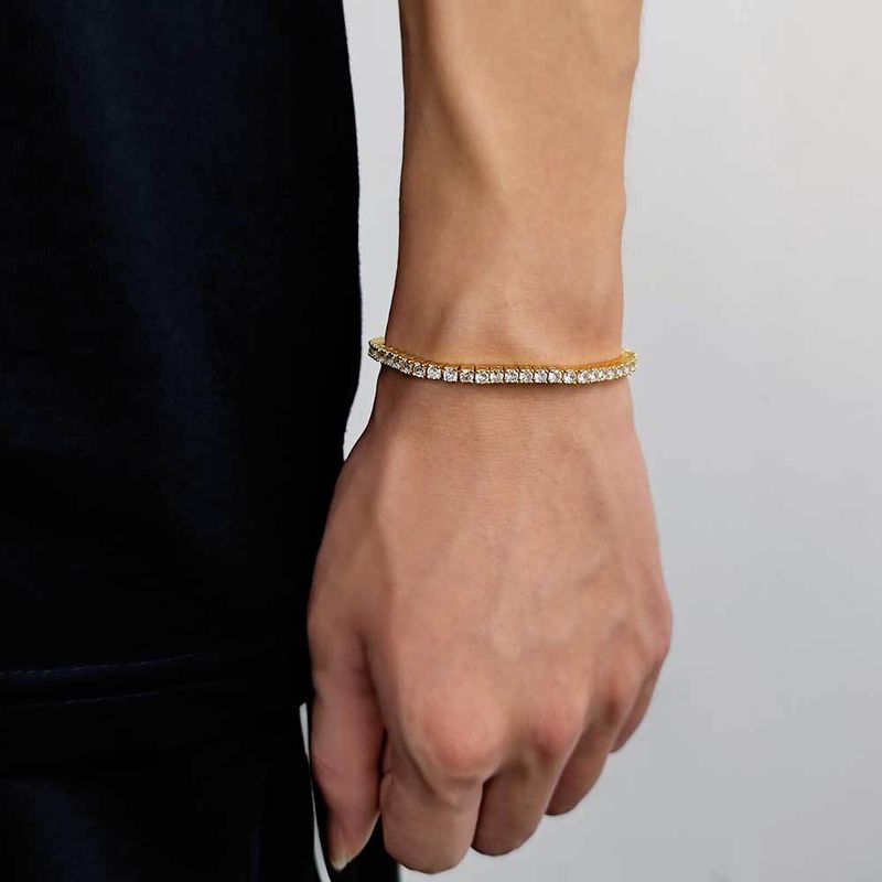 Men's Jewelry Spring Buckle Single Row Diamond Tennis Chain Zircon Bracelet Trendy Brand Hip Hop Men's Bracelet Accessories_voghion.com