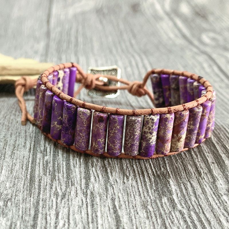 Colored Imperial Stone Bracelet Single Leather Bracelet Creative Ethnic Style Personality Bracelet Braided Bracelet_voghion.com