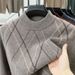 Maglione spesso foderato in pile da uomo, scollo rotondo a mezza altezza, manica lunga, lavorato a maglia, maglietta da uomo, autunno inverno 2025, nuovo_voghion.com