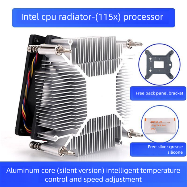 Intelcpu Radiator 1155/1156/1150/1151/1200 Copper Silent Fan Temperature Control Speed Regulation_voghion.com