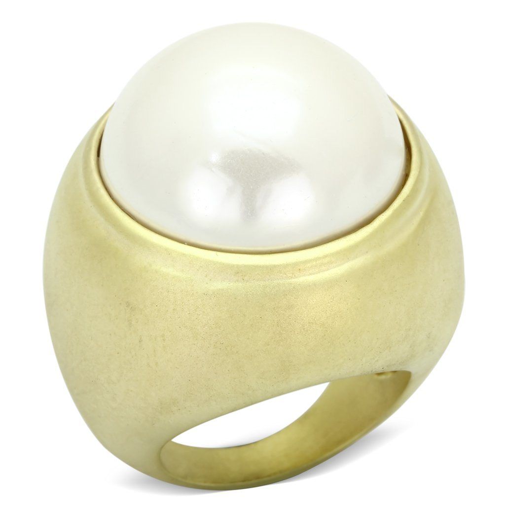 LOA835 - Matte Gold Brass Ring with Synthetic Pearl in White_voghion.com
