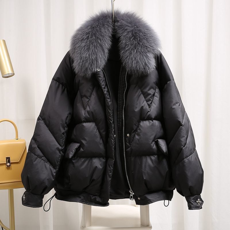 Women's Clothing plus size women's clothing for fat girls winter cotton coat women's fashionable fur collar loose shiny Warm jacket cotton coat trendy_voghion.com