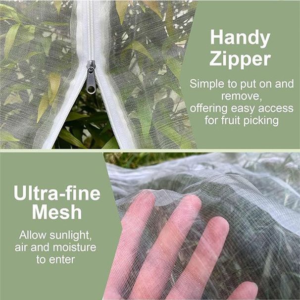 Garden Plant Cover With Drawstring & Zipper - Reusable Insect & Bird Protection Net For Vegetables Fruit Trees And Greenhouse (6x8ft White)_voghion.com