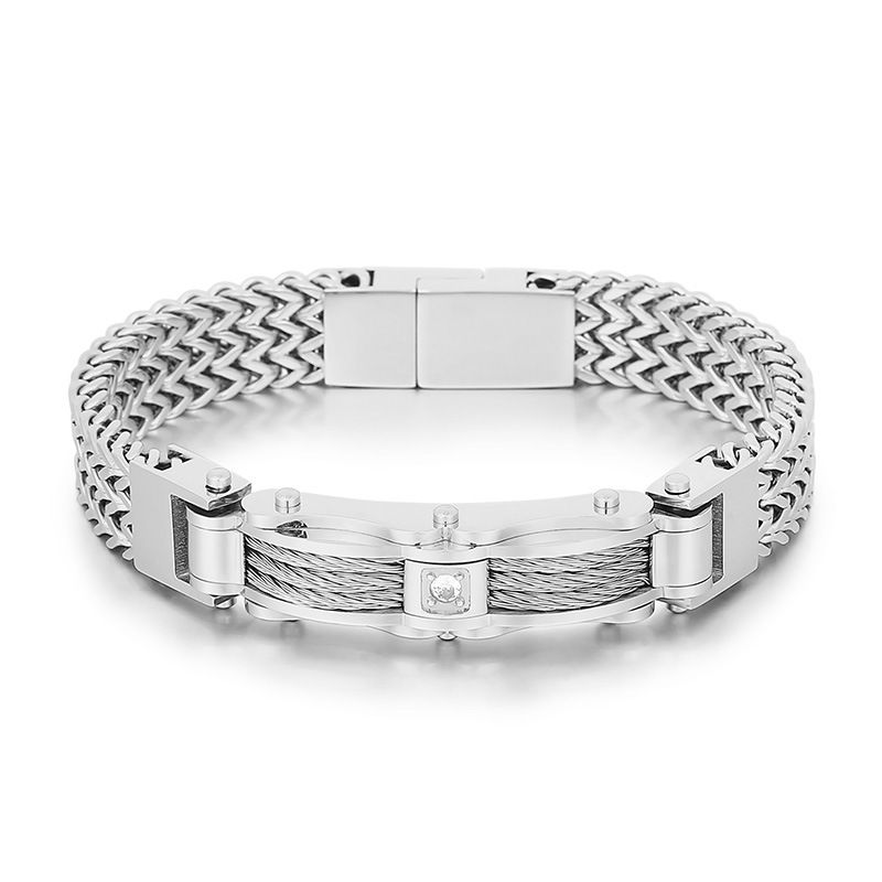 Fashion Trendy Creative New Gold Stainless Steel Men's Dia-Encrusted Bracelet_voghion.com