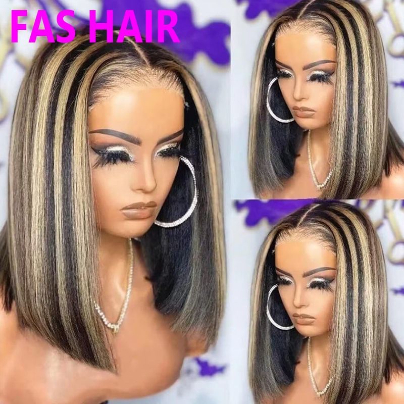 Parrucca Bob Liscia - 100% Capelli Umani, Colore Piano #1B/27 (Parrucca Frontale in Pizzo Senza Colla, Resistente al Calore, Densità 180%, Vestibilità Europea e Americana)_voghion.com