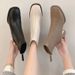 Stivali corti alla moda versatili in stile coreano con punta quadrata e tacco spesso, stile francese, da donna, primavera e autunno 2024_voghion.com
