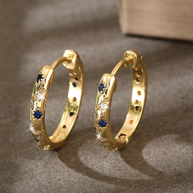 Boucles d'oreilles longues en zirconium coloré incrusté de cuivre pour femme, bijoux de luxe, style rétro, style étoile et lune_voghion.com