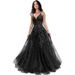 Ballkleid aus Glitzertüll für Damen, langes Ballkleid mit Spitzenapplikationen und Spaghettiträgern in A-Linie_voghion.com