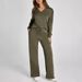 Oversized V-Neck Top & Flared Jogger Set – Streetwear Two-Piece Outfit With Drawstring Waist, Trendy Loungewear_voghion.com