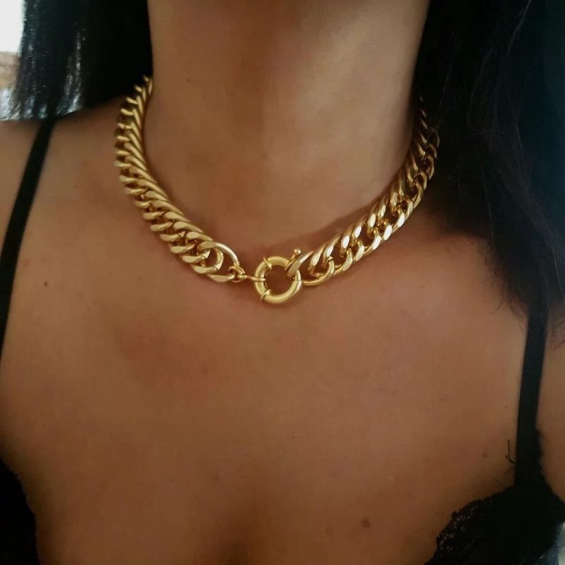 Collana con catena cubana placcata in oro in stile hip-hop, stile punk in acciaio con nicchia esagerata_voghion.com
