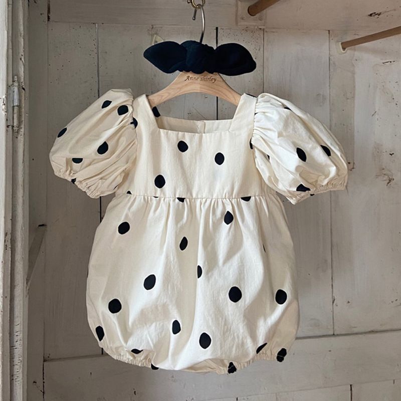Instagram summer baby jumpsuit for boys and girls, short polka dot bubble sleeved triangle jumpsuit, crawling suit, hair_voghion.com