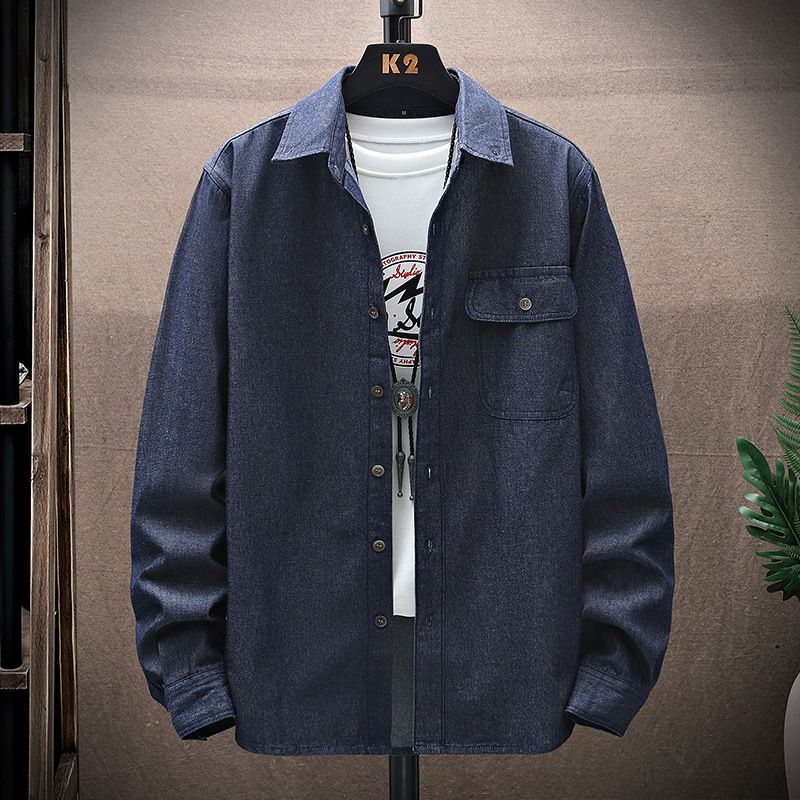 Commercio estero Primavera e autunno Moda classica Abbigliamento da lavoro da uomo Camicia di jeans a maniche lunghe Camicia casual semplice da jolly Cappotto lavato_voghion.com