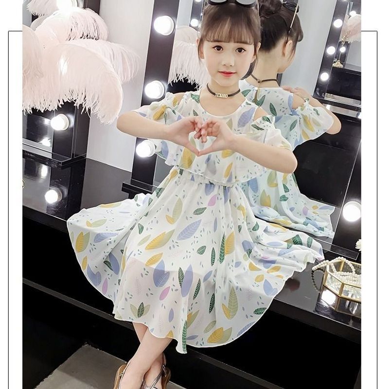 Mother & Kids Girls summer dress 2024 new style children's 6 years old Korean version princess skirt chiffon floral skirt trend_voghion.com