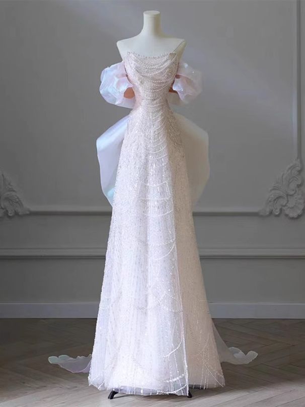 Elegant Off-Shoulder Evening Gown With Lace Detailing – Perfect For Weddings, Banquets & Special Occasions_voghion.com