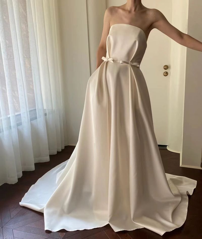 Damen-Brautkleid aus Satin, 2024, neue Braut, schlank, einfach, schlank, leicht, luxuriös, Nische, nachgestelltes Verlobungskleid, Sommer_voghion.com