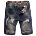 New Summer Distressed Patchwork Denim Shorts For Men, Straight-Leg Rolled Hem Five-Point Trendy Style_voghion.com