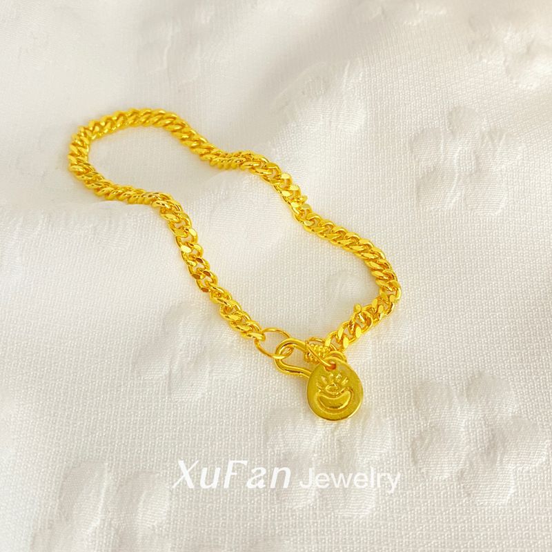 Same Gold Small Round Pendant Cuban Bracelet Vintage Style Exquisite Simple High-end Daily Versatile Jewelry_voghion.com