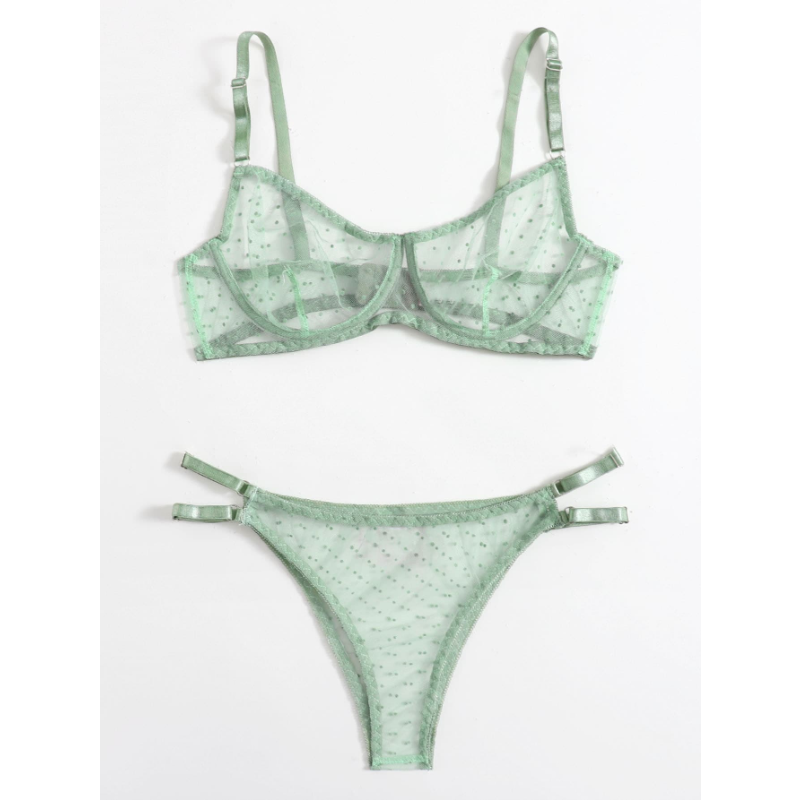 Set di lingerie in pizzo a rete con ferretto, reggiseno trasparente, intimo sexy, reggiseno e slip intimo trasparente_voghion.com