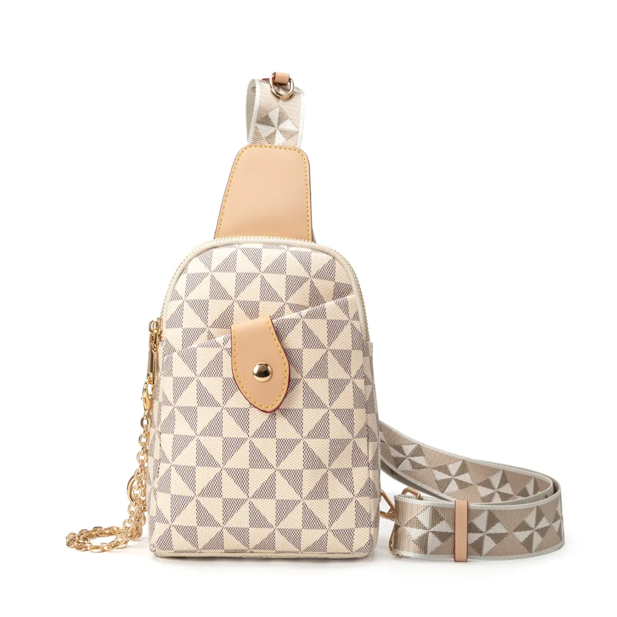 Designer Bag Free Shipping Patterned Chest Bag Chain Accent Snap Pocket Adjustable Strap Student Schoolbag_voghion.com
