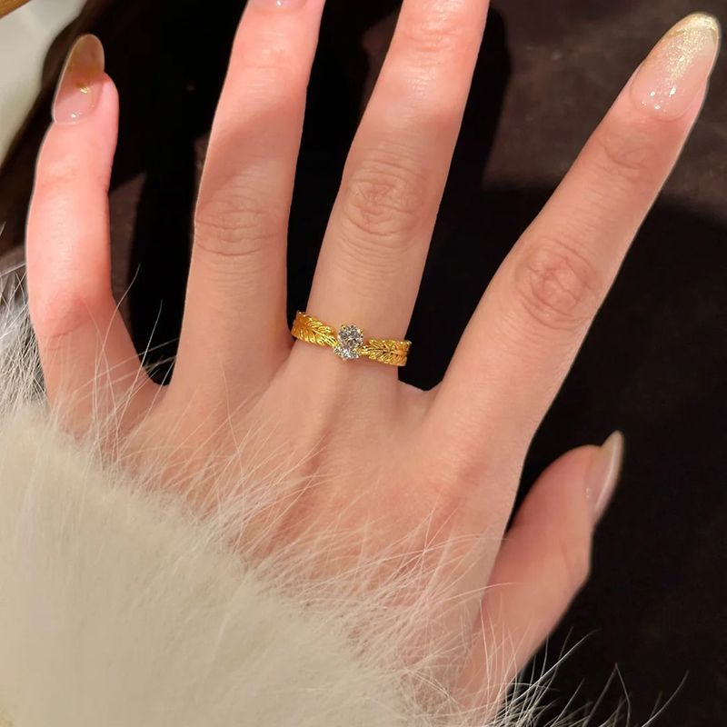 Vintage Hollowed Out Wheat Ear Zircon With Light Luxury Design, Used Index Finger Ring, Versatile Commuting Ring_voghion.com
