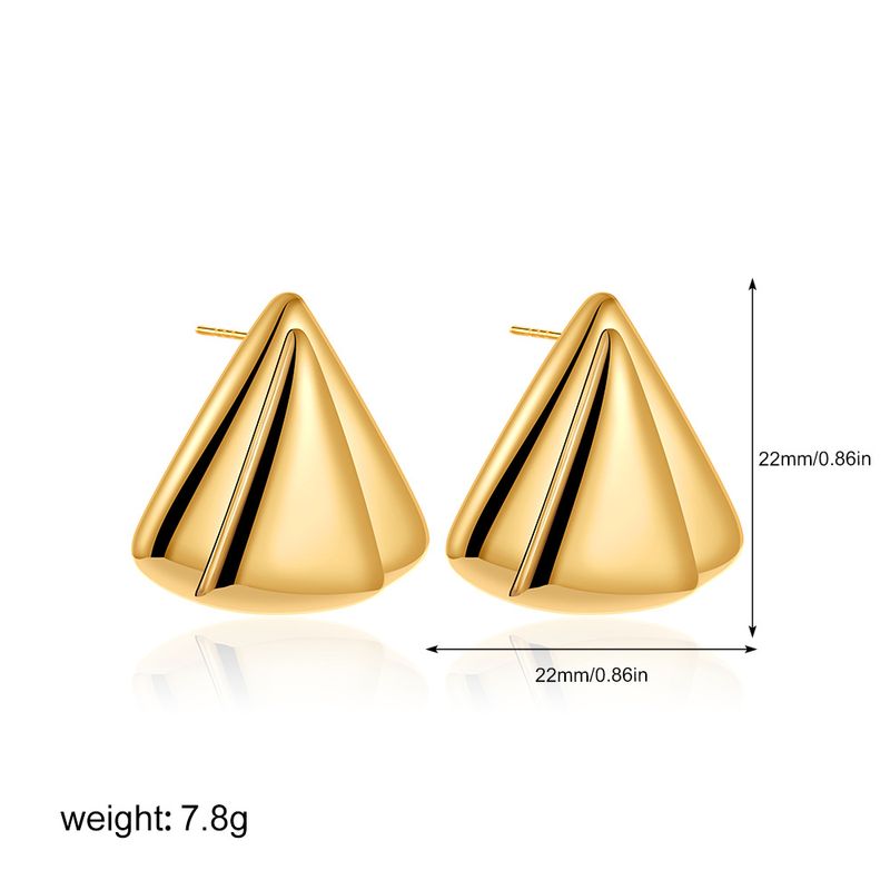 Boucles d'oreilles unisexes style rétro plaqué brillant, boucles d'oreilles triangulaires creuses, boucles d'oreilles de style luxe silencieux_voghion.com