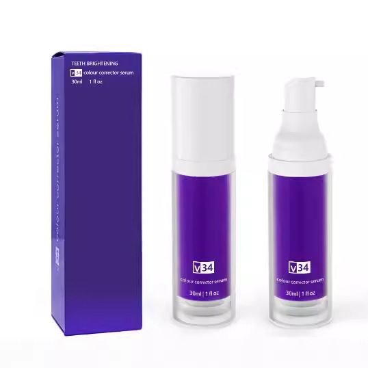 Dentifricio sbiancante Teeth V34 in flacone viola pressato, essenza per la pulizia orale_voghion.com