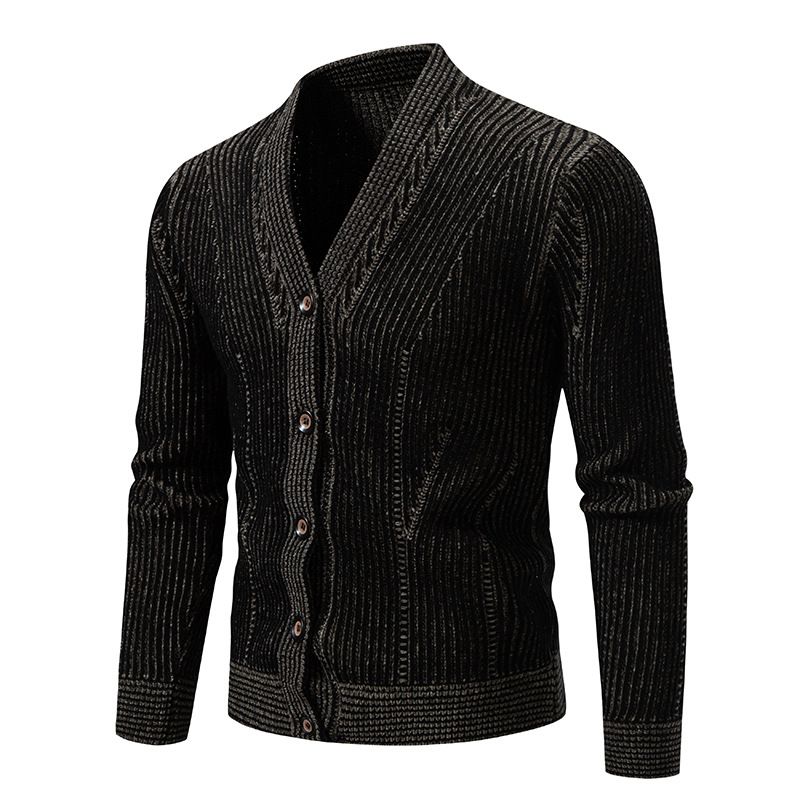 Cardigan a righe in maglia da uomo taglie forti - Cappotto casual aperto sul davanti con scollo a V e maniche lunghe per taglie forti e alte (M-3XL, nero/bianco)_voghion.com